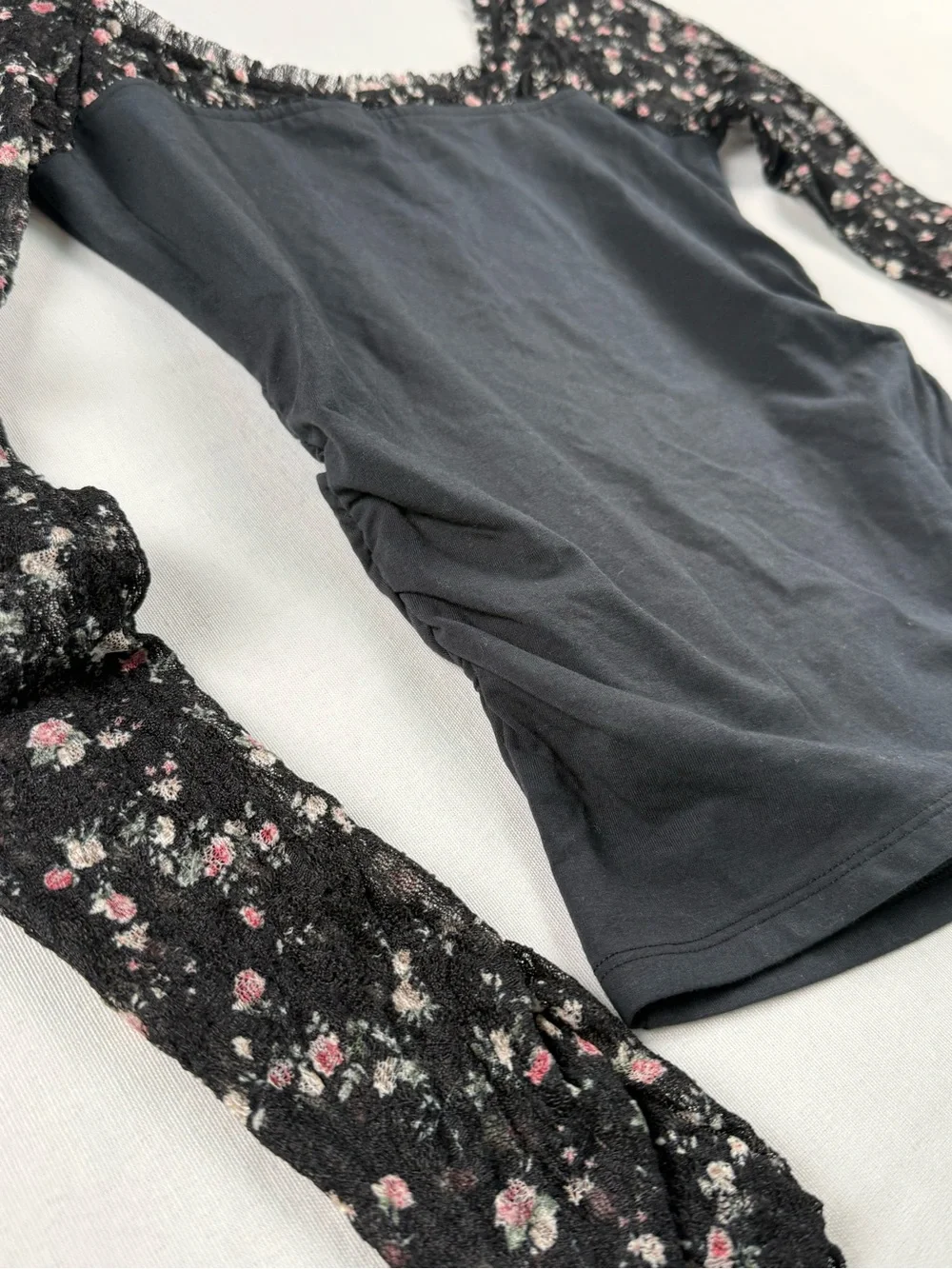 Free People Black Lace-Sleeve Long Sleeve Tee